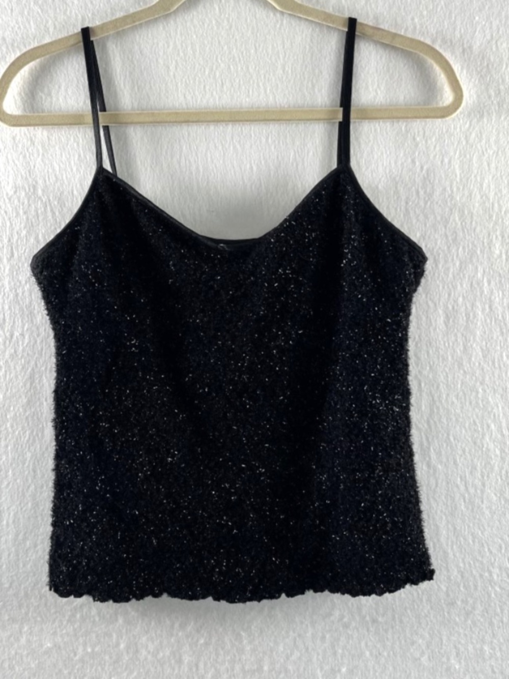 Vintage Cinema Etoile Fuzzy Camisole Tank Top Black Metallic Silver Shimmer XS/S